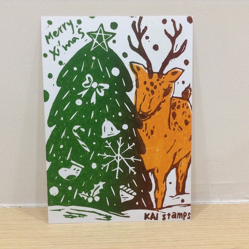 小鹿过圣诞-手工版印明信片 - 卡片/明信片 - 纸 多色