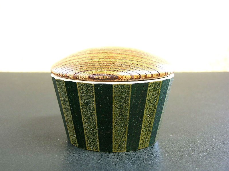 小さな蓋物 24角・濃緑金色ストライプ - 碗 - 木头 绿色