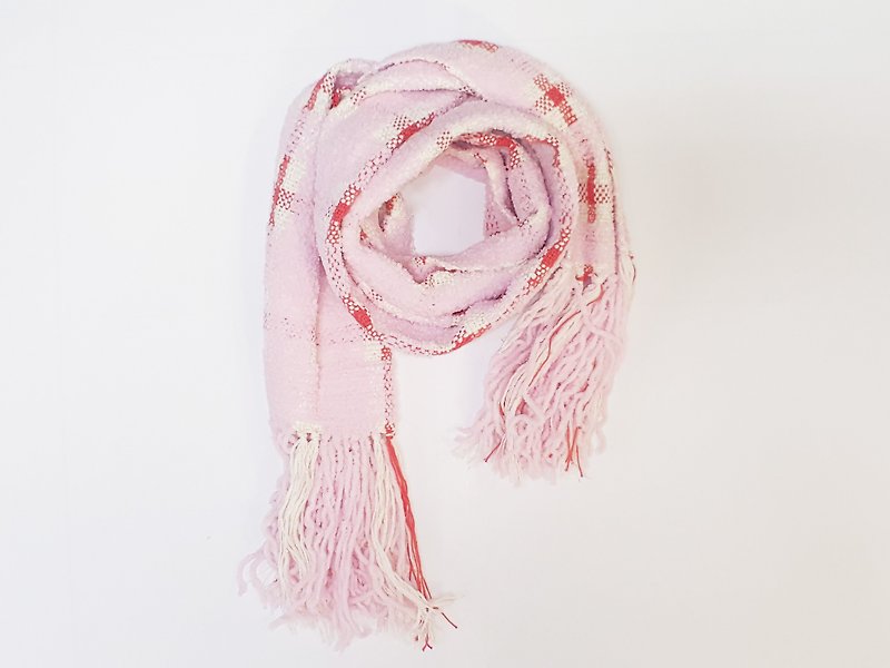 //Cross-Pink//手织手感围巾 限量一条 - 丝巾 - 棉．麻 粉红色