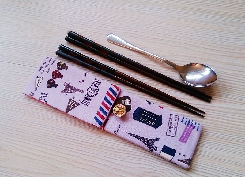 棉麻布 环保筷子套 双层筷子袋 英伦风 双筷套组 - 筷子/筷架 - 其他材质 紫色