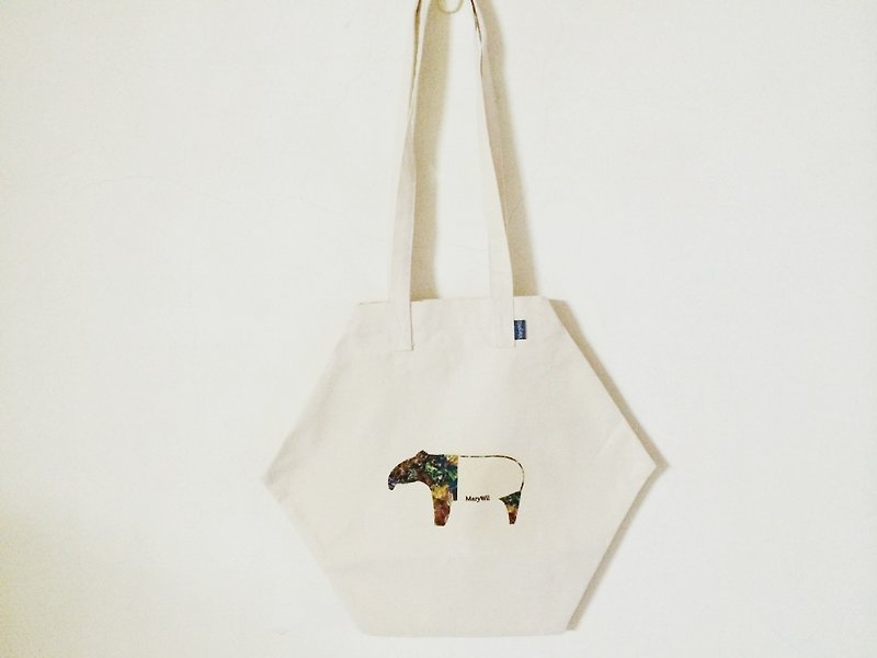 MaryWil六角形小文青环保袋-彩色马来貘 - 侧背包/斜挎包 - 其他材质 白色