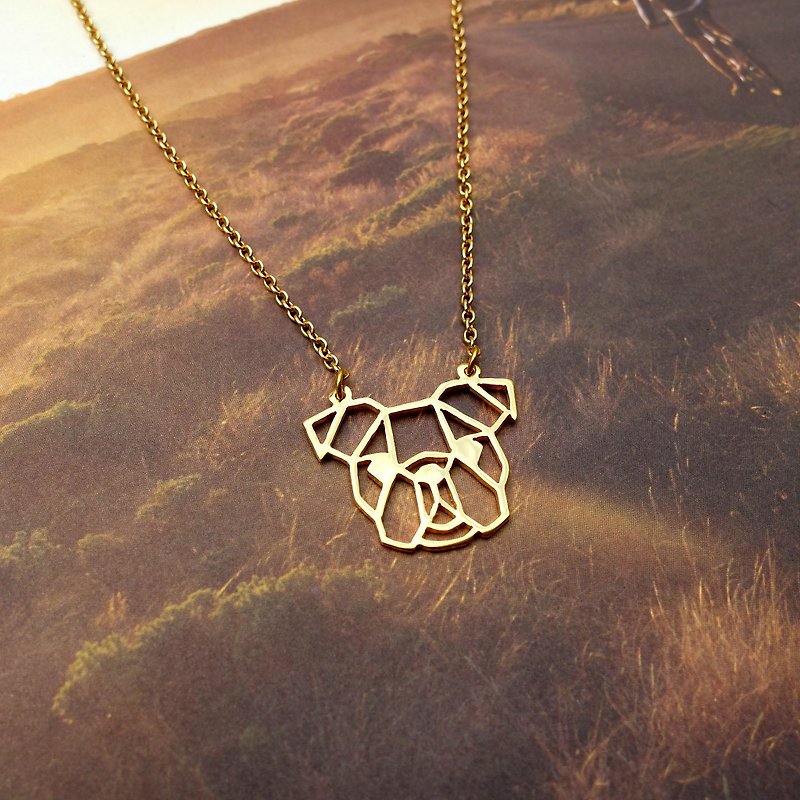 Geometric Bulldog Necklace, Dog Necklace, Gift for Dog Lover, Gold Plated Brass - 项链 - 铜/黄铜 金色
