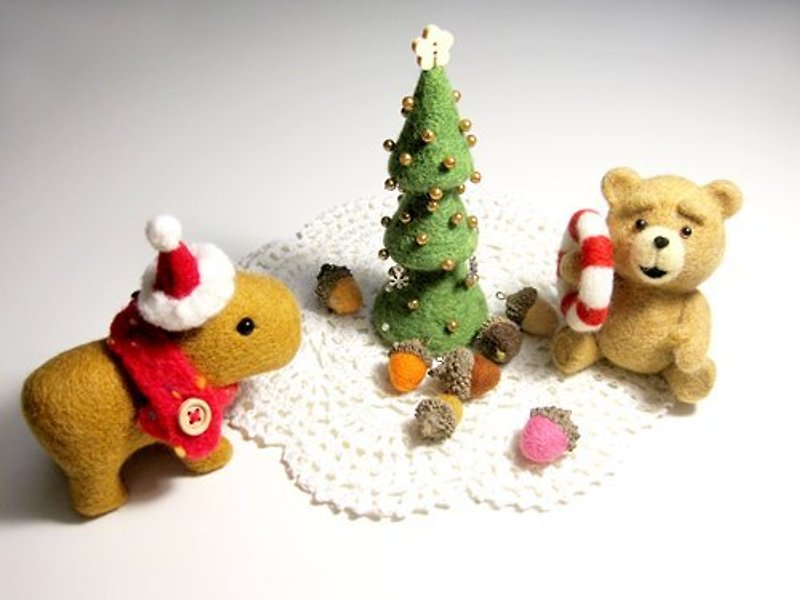 羊毛毡 圣诞树 - 玩偶/公仔 - 羊毛 绿色