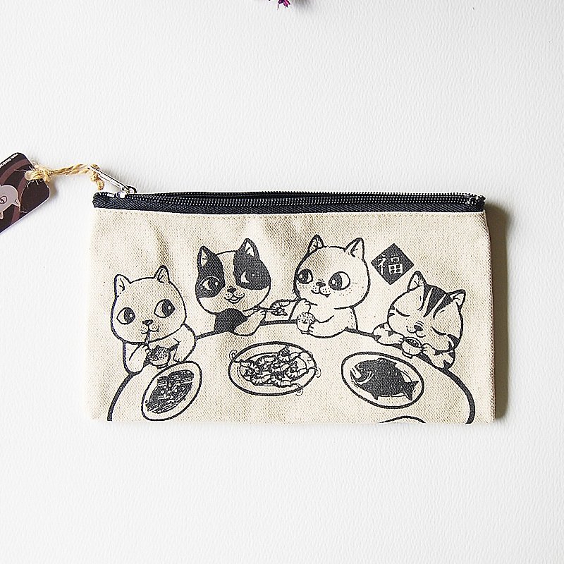 fish cat /笔袋 - 化妆包/杂物包 - 棉．麻 白色