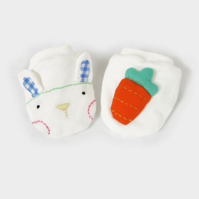 兔子与红萝卜造型手套(蓝色) - 围嘴/口水巾 - 绣线 白色