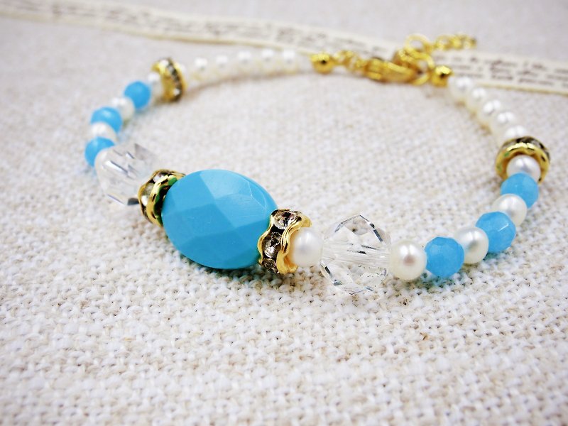 【天空】土耳其蓝天然石 小珍珠系列手链 - 手链/手环 - 其他材质 蓝色
