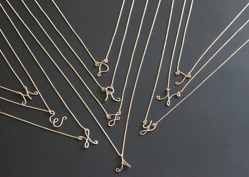 【14KGF】 Custom Wire Letter Necklace - 项链 - 其他金属 金色