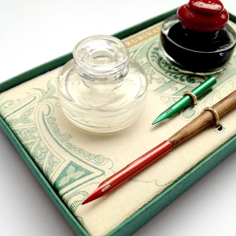 7501 意大利木杆沾水笔礼盒-双用墨水瓶 | Francesco Rubinato - 蘸水笔 - 木头 绿色