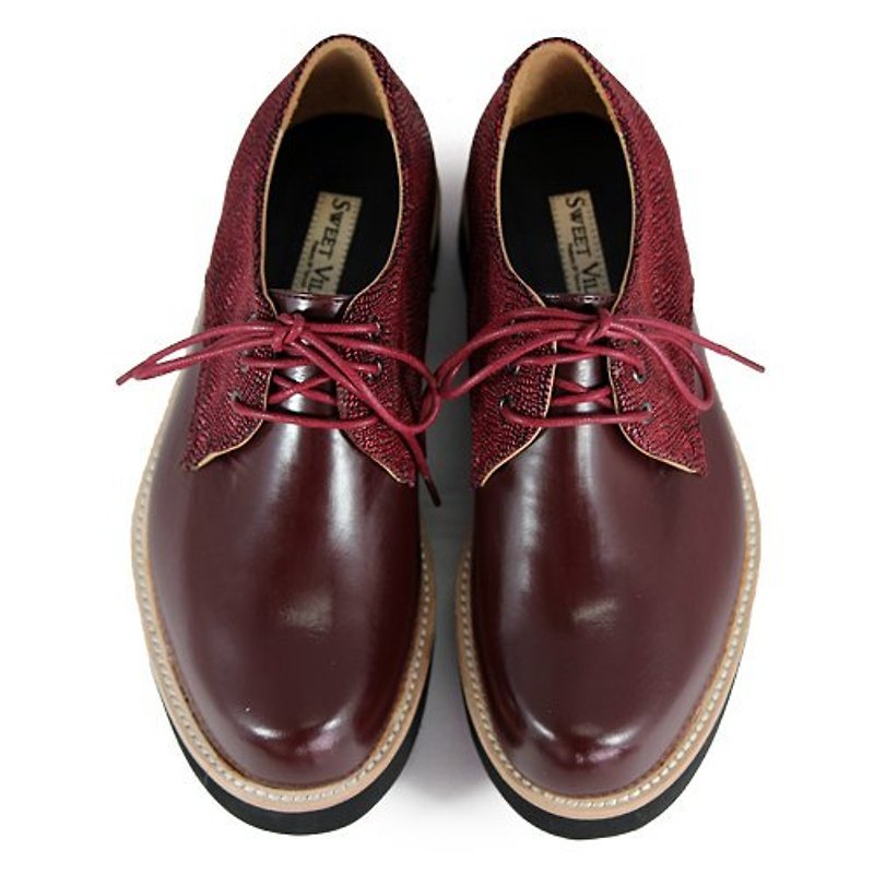 Hazel M1126A Burgundy leather sneakers - 女款皮鞋 - 真皮 红色