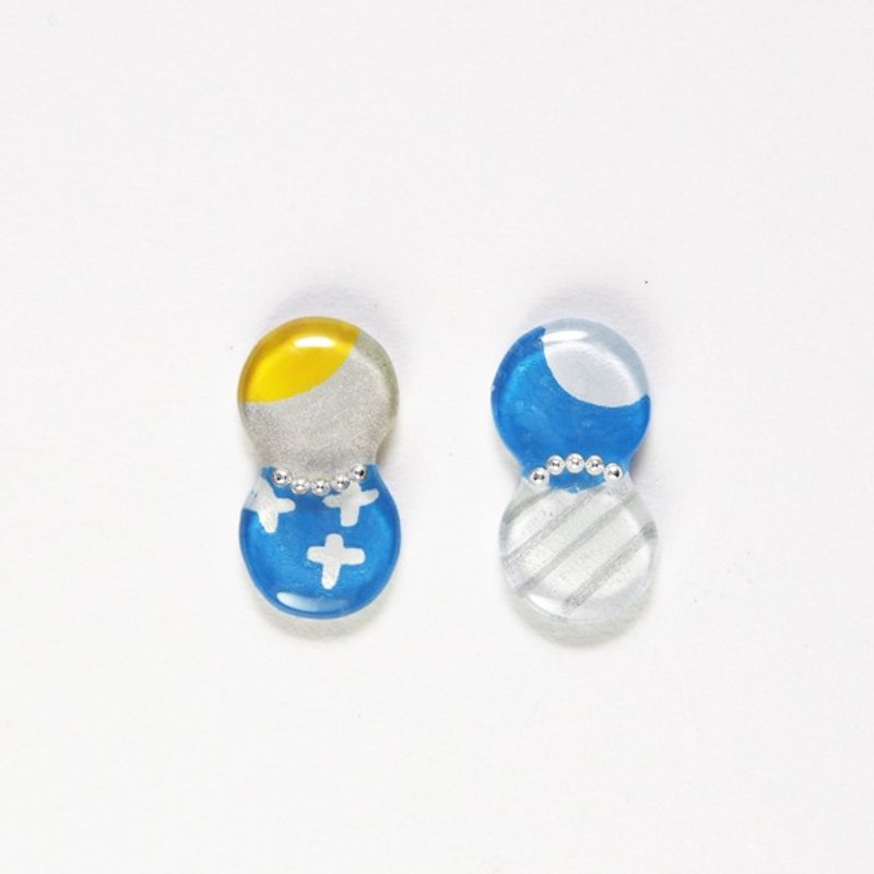 小花生们2号  手绘手作耳针-不过敏钢针/可改夹式-旋转可调松紧 - 耳环/耳夹 - 塑料 蓝色