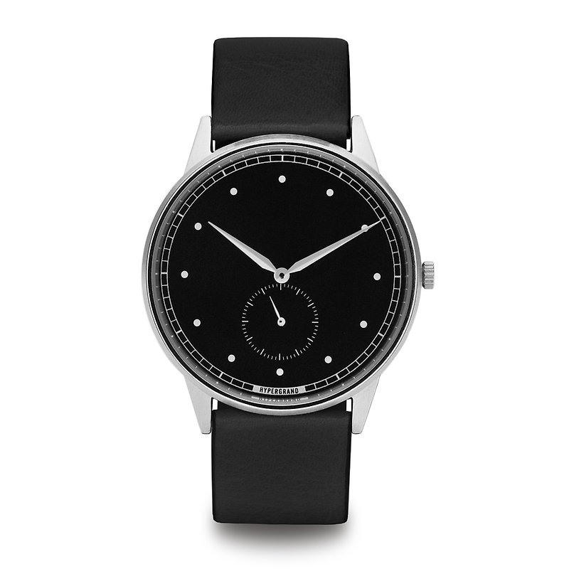 HYPERGRAND - 小秒针系列 - 银黑表盘黑皮革 手表 - 男表/中性表 - 真皮 黑色