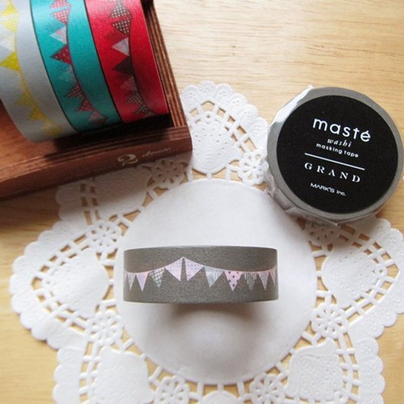 maste Masking Tape 和纸胶带【派对旗帜-深灰 (MSG-MKT18-GY)】 - 纸胶带 - 纸 灰色