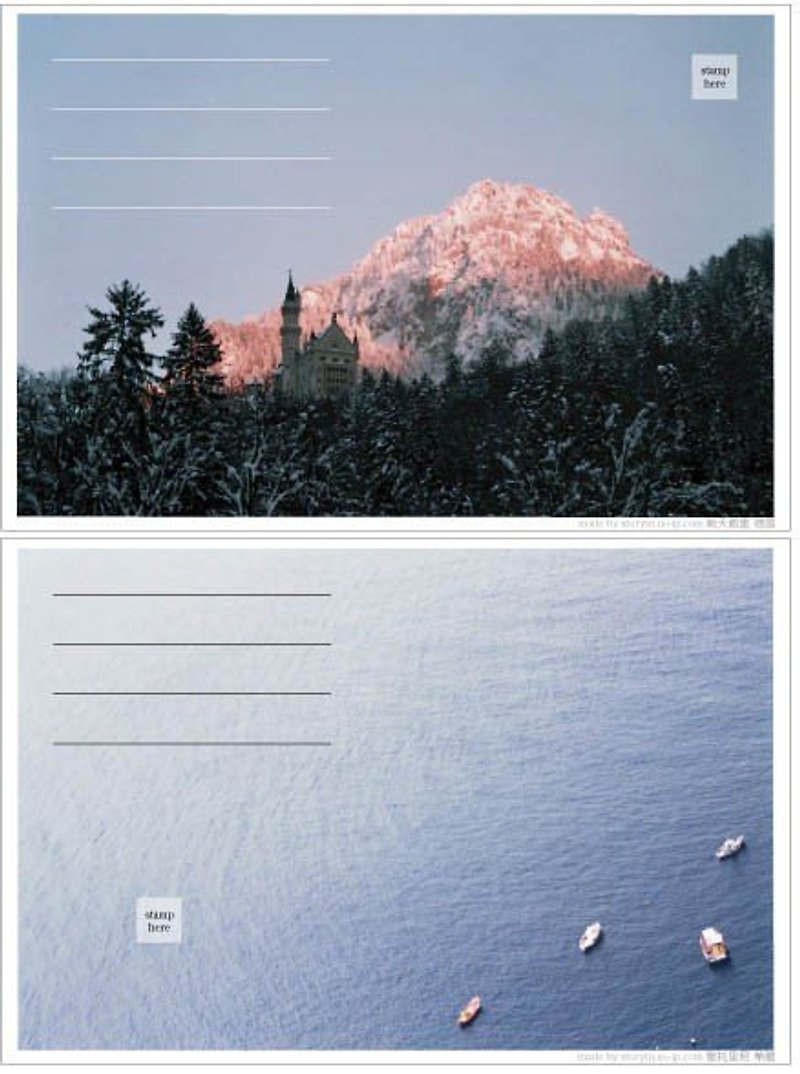 新天鹅堡 ＋ 圣托里尼岛 （旅行摄影明信片） - 卡片/明信片 - 纸 