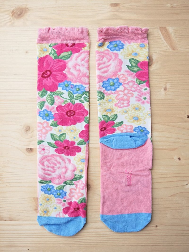 JHJ Design 加拿大品牌 高彩度针织棉袜 客家花布-针织袜(粉红) - 袜子 - 其他材质 