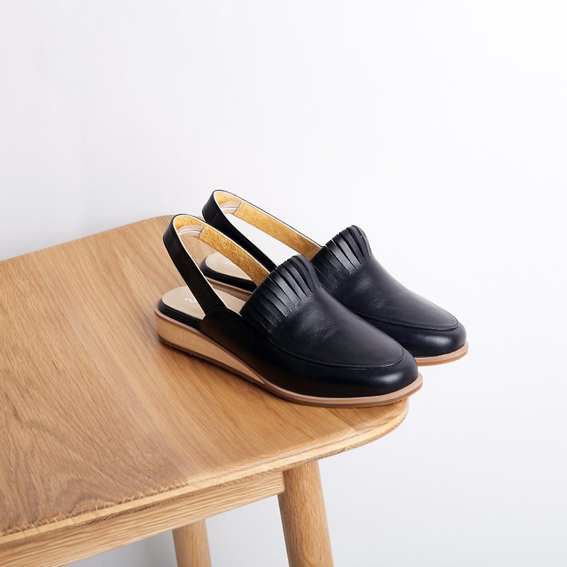 BLACK-PINE Slingback Loafers - 女款休闲鞋 - 真皮 黑色