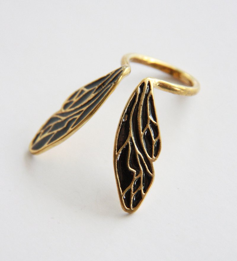 黑色的蜻蜓翅戒指 - 戒指 - 其他金属 金色