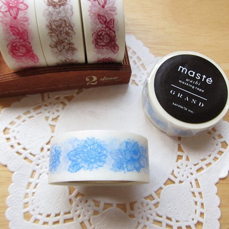 maste Masking Tape 和纸胶带【法式花卉-粉蓝 (MSG-MKT13-BL)】 - 纸胶带 - 纸 蓝色