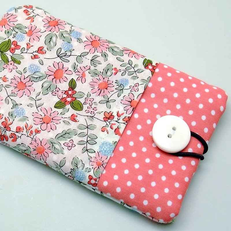 定制化电话包 手机袋 手机保护布套 - 可爱小花 (P-40) - 手机壳/手机套 - 棉．麻 粉红色