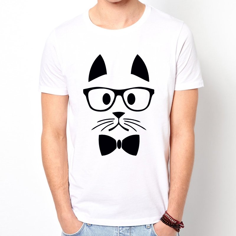 Hipster Cat短袖T恤-2色 猫 胡子 胡须 复古 眼镜 文青 艺术 设计 时髦 动物 - 男装上衣/T 恤 - 其他材质 多色
