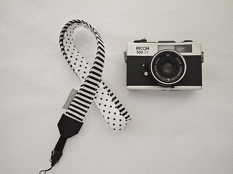hairmo黑白拼接相机背带-单双孔(相机/手机/证件) - 相机背带/脚架 - 其他材质 黑色