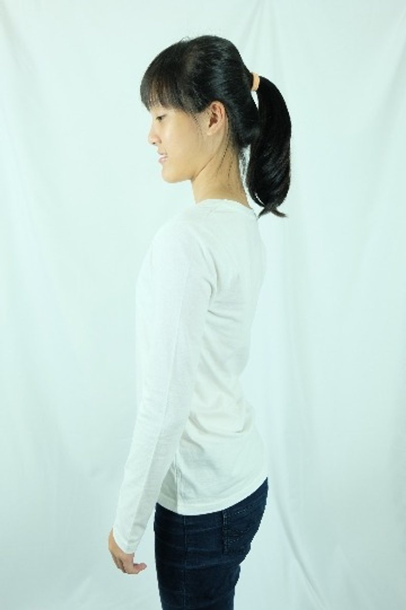 Gain Giogio纯色女长袖100%有机棉(精炼白) - 女装 T 恤 - 棉．麻 白色