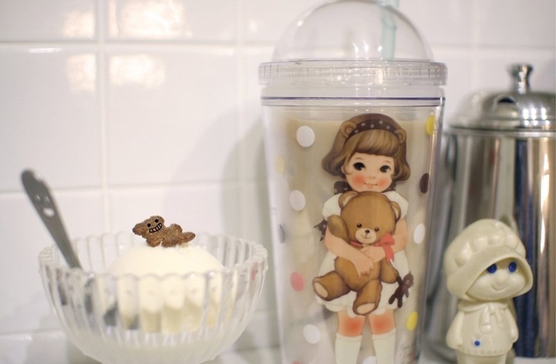 韩国【Afrocat】paper doll mate ice tumbler〈Sally〉思乐冰杯 咖啡 水果 可乐 - 水壶/水瓶 - 塑料 咖啡色