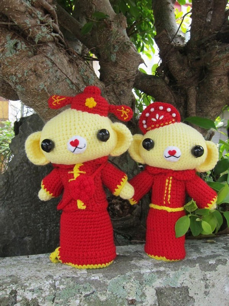 小熊．中式婚礼娃娃（订制属于您的婚礼娃娃） - 玩偶/公仔 - 其他材质 红色