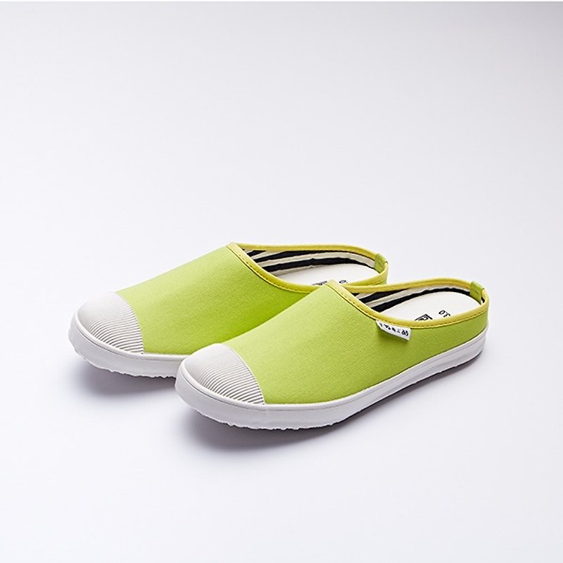 【懒人日】柠檬绿花布/帆布鞋/散步拖鞋 - 女款休闲鞋 - 其他材质 绿色