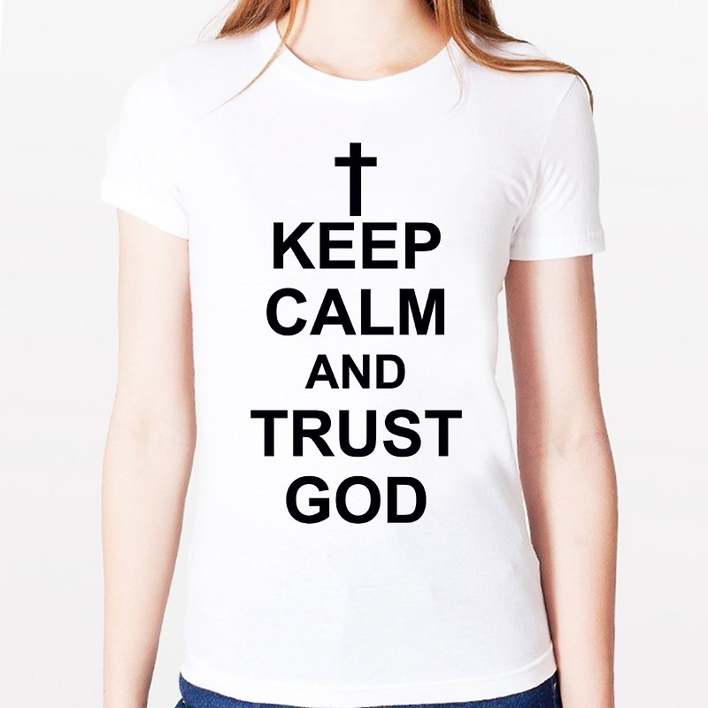 KEEP CALM AND TRUST GOD女生短袖T恤-2色 文字 十字架 设计  - 女装 T 恤 - 其他材质 多色
