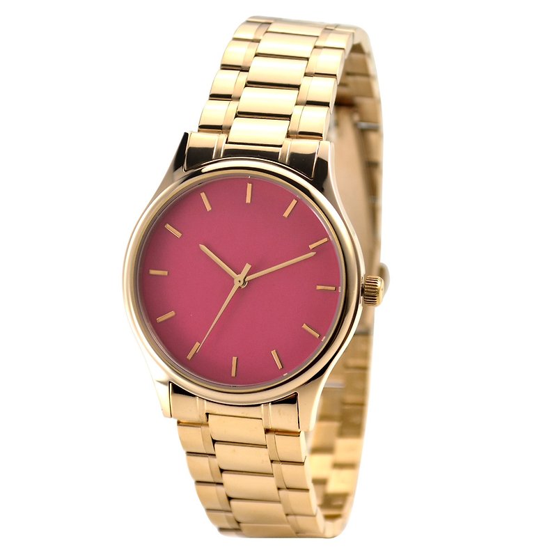 玫瑰金手表(粉红色表面配玫瑰金条钉)配钢带 - 女表 - 其他金属 粉红色