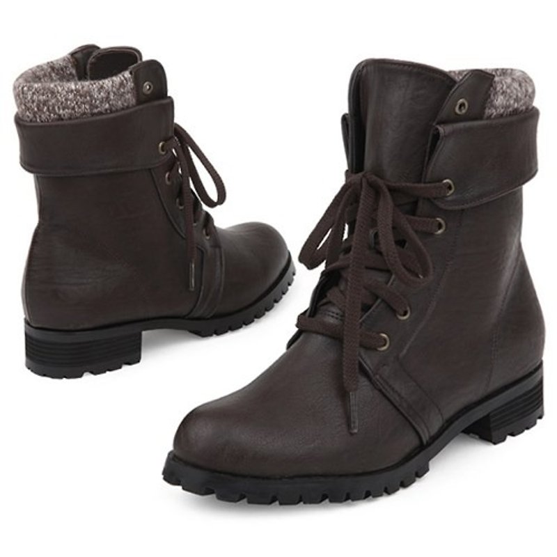 【秋冬鞋款】SPUR 针织折迭靴 FF7046 BROWN - 女款短靴 - 真皮 咖啡色
