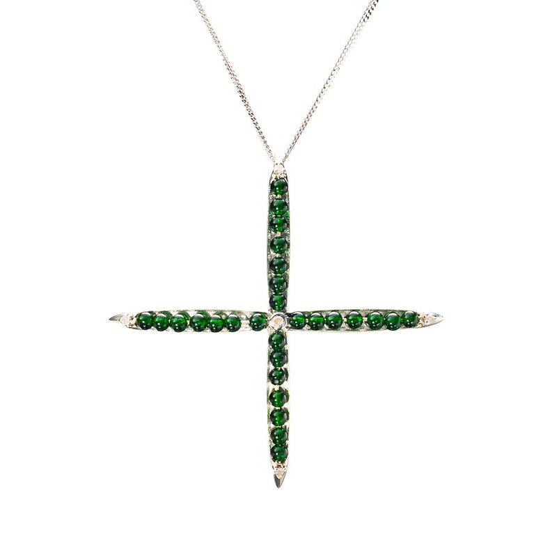翡翠纯银十字架项链 绿色个性项链 925银锁骨链 深绿玉石钻石饰品 - 锁骨链 - 玉石 绿色