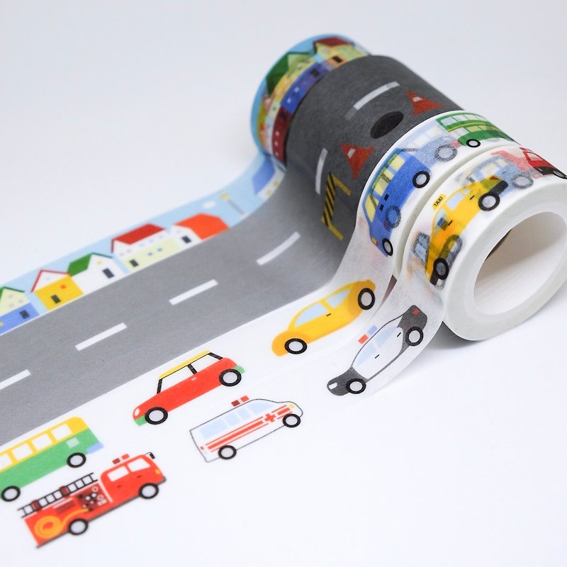 道路系列4入组: 马路+小车子+特殊车款+小房子街景纸胶带 - 纸胶带 - 纸 多色