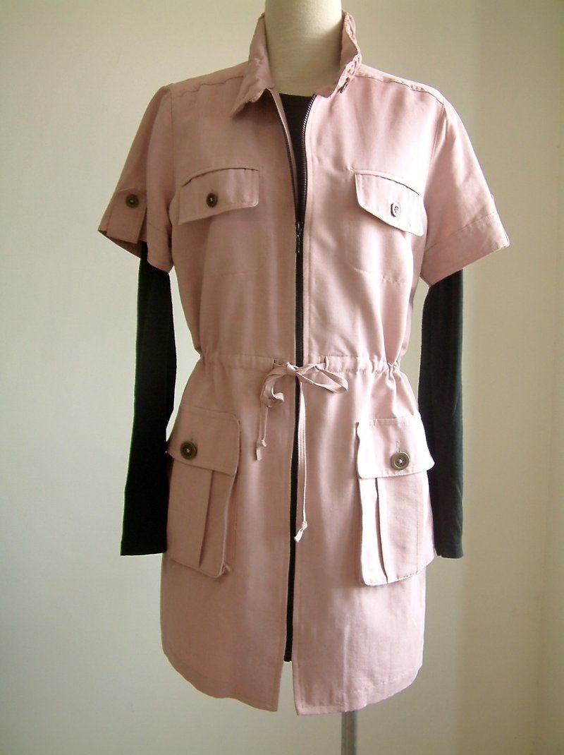 立领休闲短外套-浅粉 - 女装休闲/机能外套 - 其他材质 粉红色