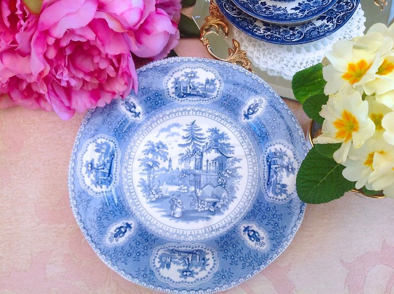 英国瓷器 Ringtons沽蓝系列谈情说爱蛋糕盘,点心盘水果盘瓷盘餐盘 - 浅碟/小碟子 - 瓷 蓝色