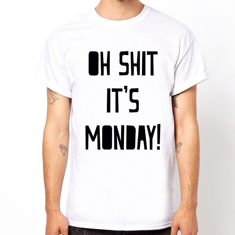 OH SHIT MONDAY短袖T恤 2色 周一症候群文字文青设计 - 男装上衣/T 恤 - 棉．麻 白色