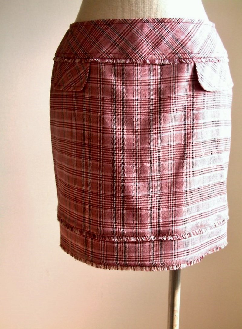格子千鸟混合系短裙-粉红 - 裙子 - 其他材质 粉红色