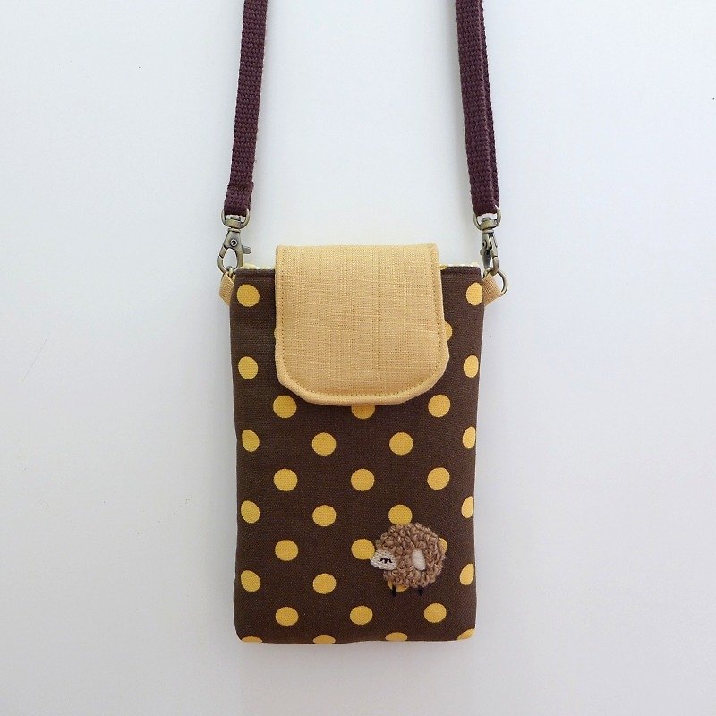刺绣羊手机包-[咖啡底黄点点] (附背带) - 其他 - 其他材质 