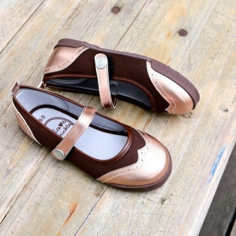 Amber咖啡玫瑰金牛津娃娃鞋(零码特价 仅接受退货) - 童装鞋 - 人造皮革 咖啡色
