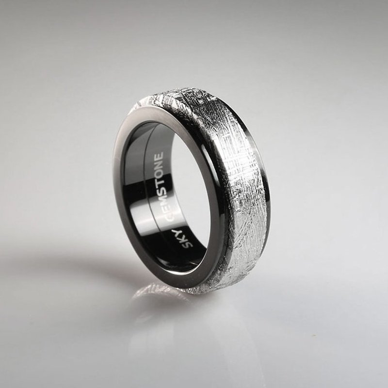 瑞典镍铁陨石・星转银河・宽版黑钢戒指 - 戒指 - 宝石 黑色