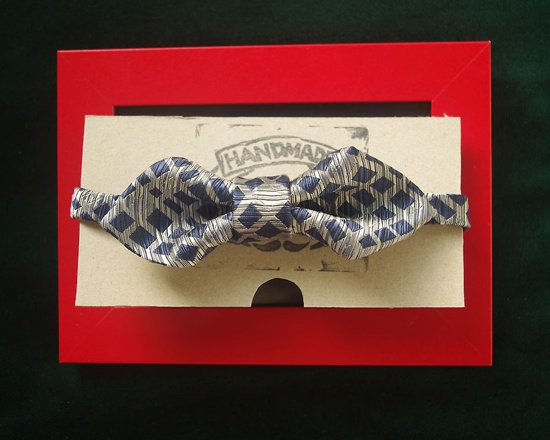 Papa's Bow Tie- 古董布花领带改制手工领结-京都绅士kyoto gentleman-银-宽版圣诞礼物 - 领带/领带夹 - 其他材质 蓝色