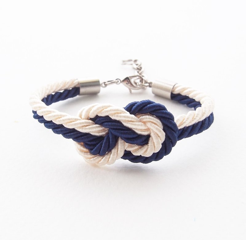 Navy blue and Ivory cream infinity knot nautical bracelet. - 手链/手环 - 其他材质 蓝色