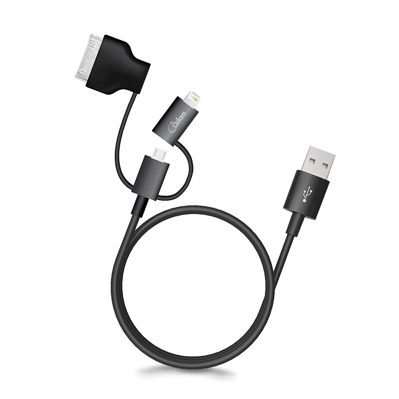 【福利品】苹果MFi认证 Multi-Plug 三合一多用传输线 90cm 黑4714781442428 - 充电宝/传输线 - 塑料 黑色