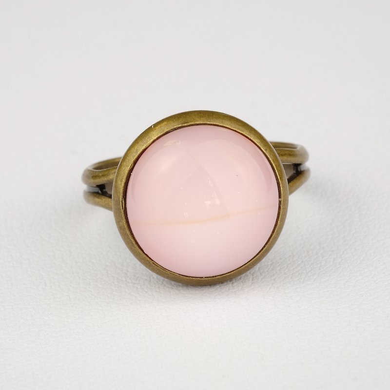 淡粉红 手工玻璃 古铜戒指 - 戒指 - 玻璃 粉红色