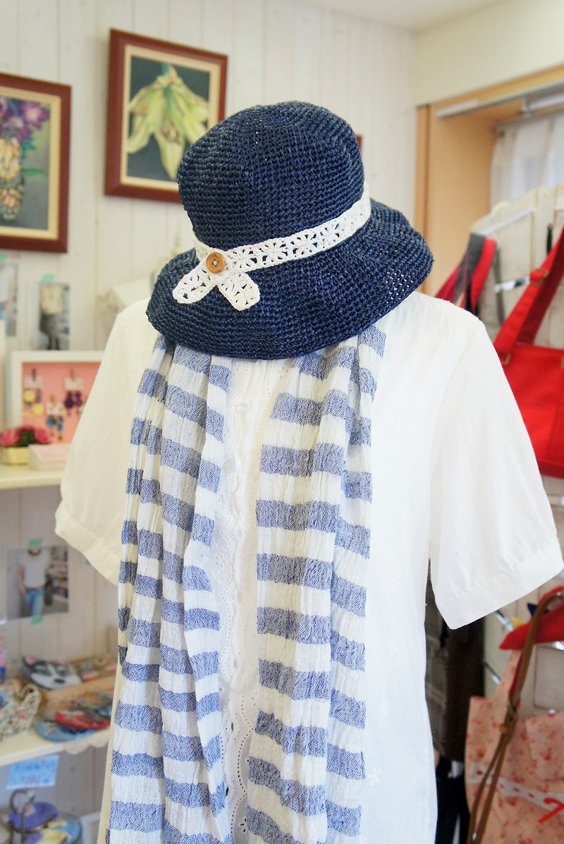 草线编织蕾丝装饰优雅风情渔夫帽~ - 帽子 - 其他材质 蓝色