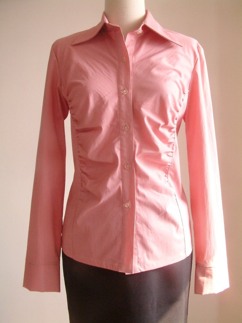 素色长袖衬衫-桃红 - 女装衬衫 - 其他材质 粉红色