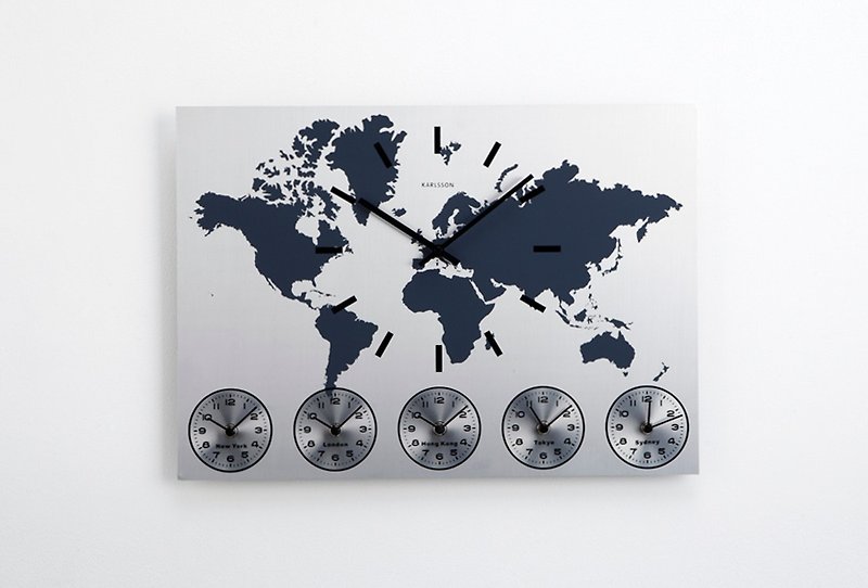 Karlsson Wall clock World Time 不锈钢世界地图挂钟(6时区) - 时钟/闹钟 - 其他金属 灰色