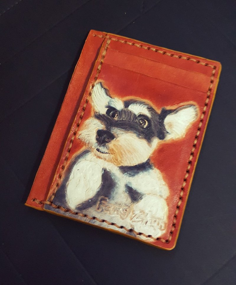 专属定制宠物狗儿英国褐色纯牛皮名片夹(订做情人、生日送礼) - 名片夹/名片盒 - 真皮 橘色
