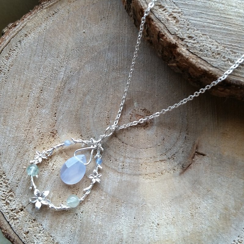 Aquamarine & Chalcedony 925 long silver necklace 海蓝宝和超美质素蓝玉髓  925银长项链 - 长链 - 宝石 蓝色