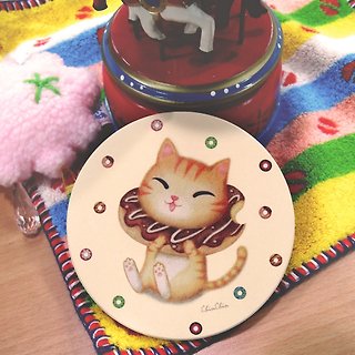 ChinChin 手绘猫咪陶瓷吸水杯垫 - 巧克力甜甜圈